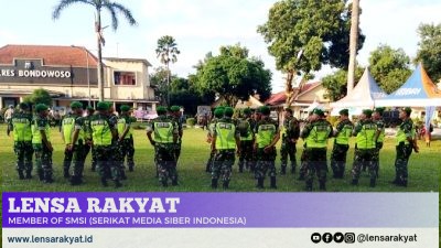 Anggota Koramil 0822/01 Bondowoso Apel Gelar Pasukan PAM Pengesahan Warga Baru PSHT di Mapolres Bondowoso