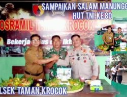 Polsek Taman Krocok dan Forkopimcam Sampaikan Salam Kemanunggalan Dalam HUT TNI ke-80 di Posramil Taman Krocok