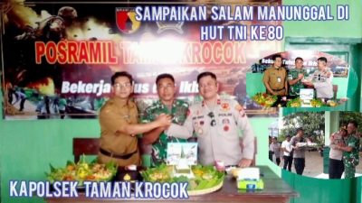 Polsek Taman Krocok dan Forkopimcam Sampaikan Salam Kemanunggalan Dalam HUT TNI ke-80 di Posramil Taman Krocok