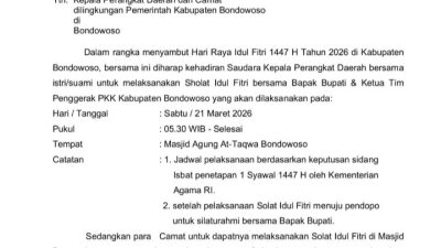 Menjelang Idul Fitri 1447 H, Sekda Bondowoso Terbitkan SE Aturan Sholat Ied untuk OPD dan Camat