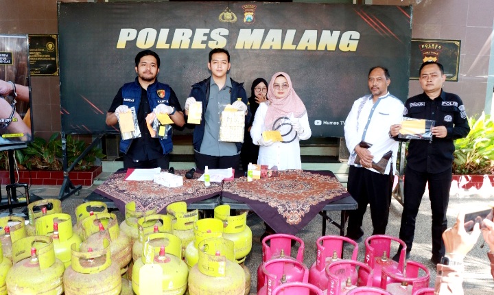 Polres Malang Bongkar Sindikat Pengoplos LPG Bersubsidi di Kepanjen, Modus Pindah Isi Tabung 3.Kg  ke 12.Kg